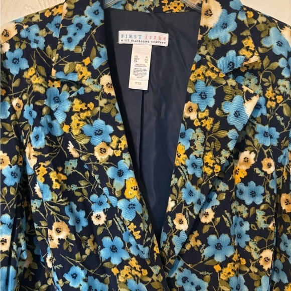 New Liz Claiborne First Issue Lightweight Navy Floral Corduroy Blazer - Picture 3 of 10